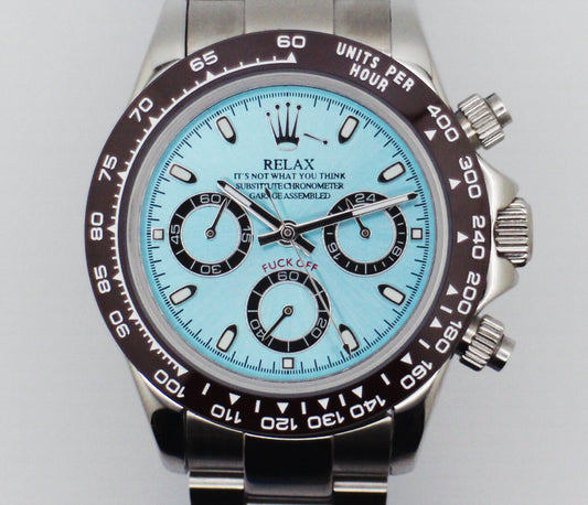 Relax edition seiko mod ice blue platinum Daytona chronograph watch
