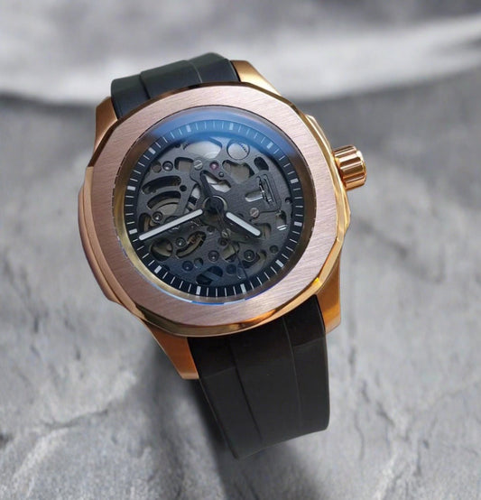 Seiko skeleton rosegold nautilus mod automatic watch