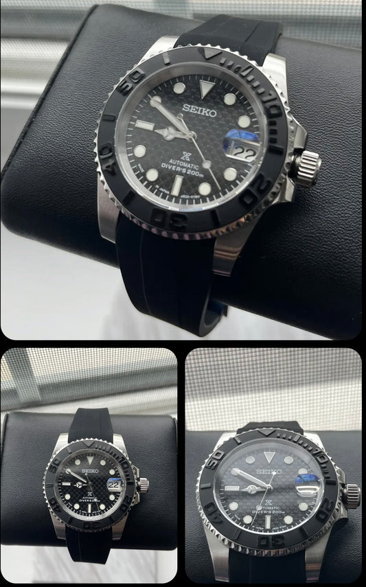 Custom build seiko carbon fiber mod automatic watch