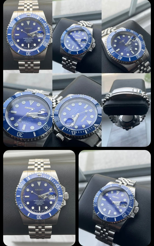 Custom build seiko bluesy mod automatic watch -jubilee bracelet