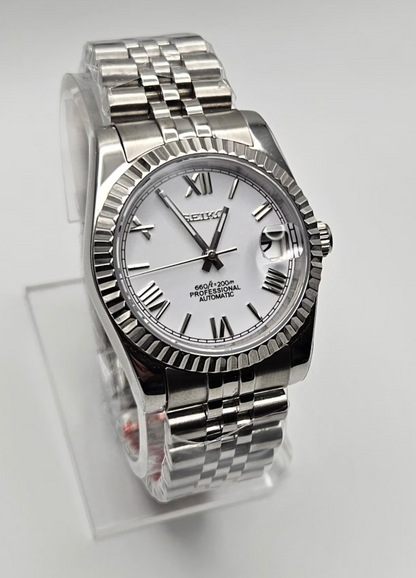 39mm Fluted DateJust Homage Build, White Roman Numerals Dial - Sapphire Crystal - NH35A