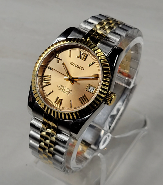 36mm Fluted Explorer Homage, Gold Roman Numerals Dial, Two Tone Case, Sapphire Crystal - NH35A