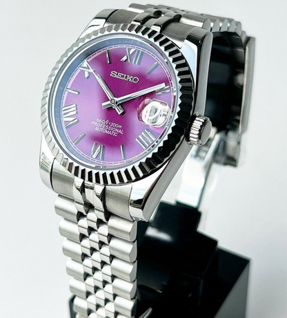 36mm Seiko Mod Datejust Purple automatic watch