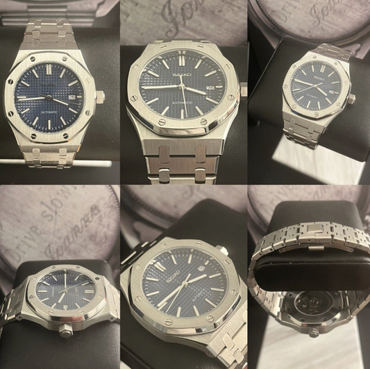seiko mod custom build blue royal oak automatic watch