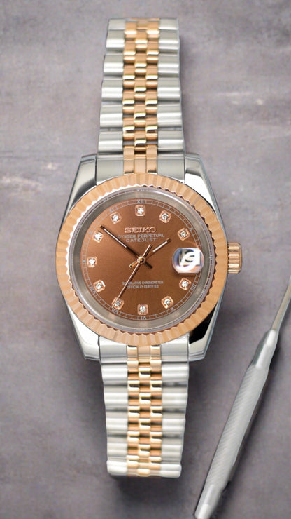 seiko mod rosegold chocolate gem datejust 39mm NH35 automatic watch