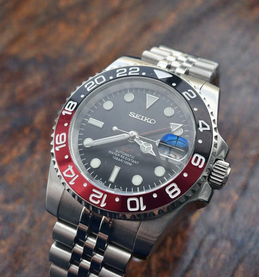 Custom build seiko mod GMT coke automatic watch - jubilee bracelet