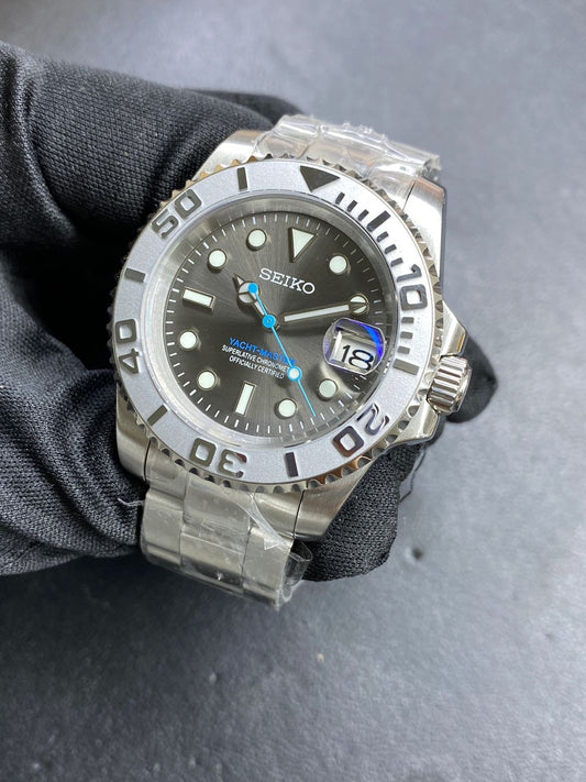 Seiko mod silver yachtmaster automatic watch