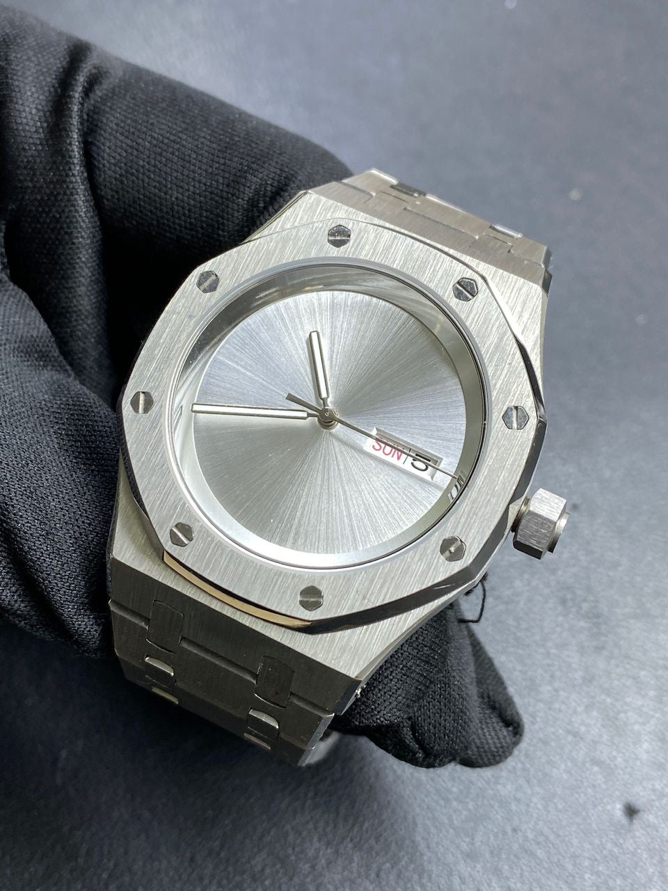 Seiko mod full silver royal oak automatic watch