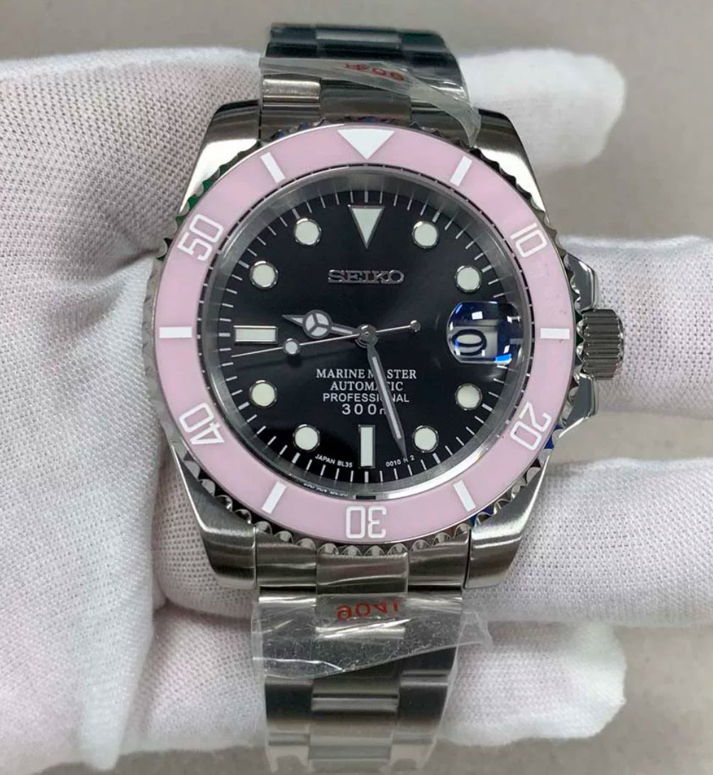 Seiko mod pink marinemaster unisex automatic watch 40mm