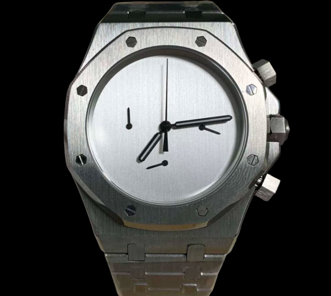 Seiko mod royal oak minimalist chronograph full silver chronograph watch