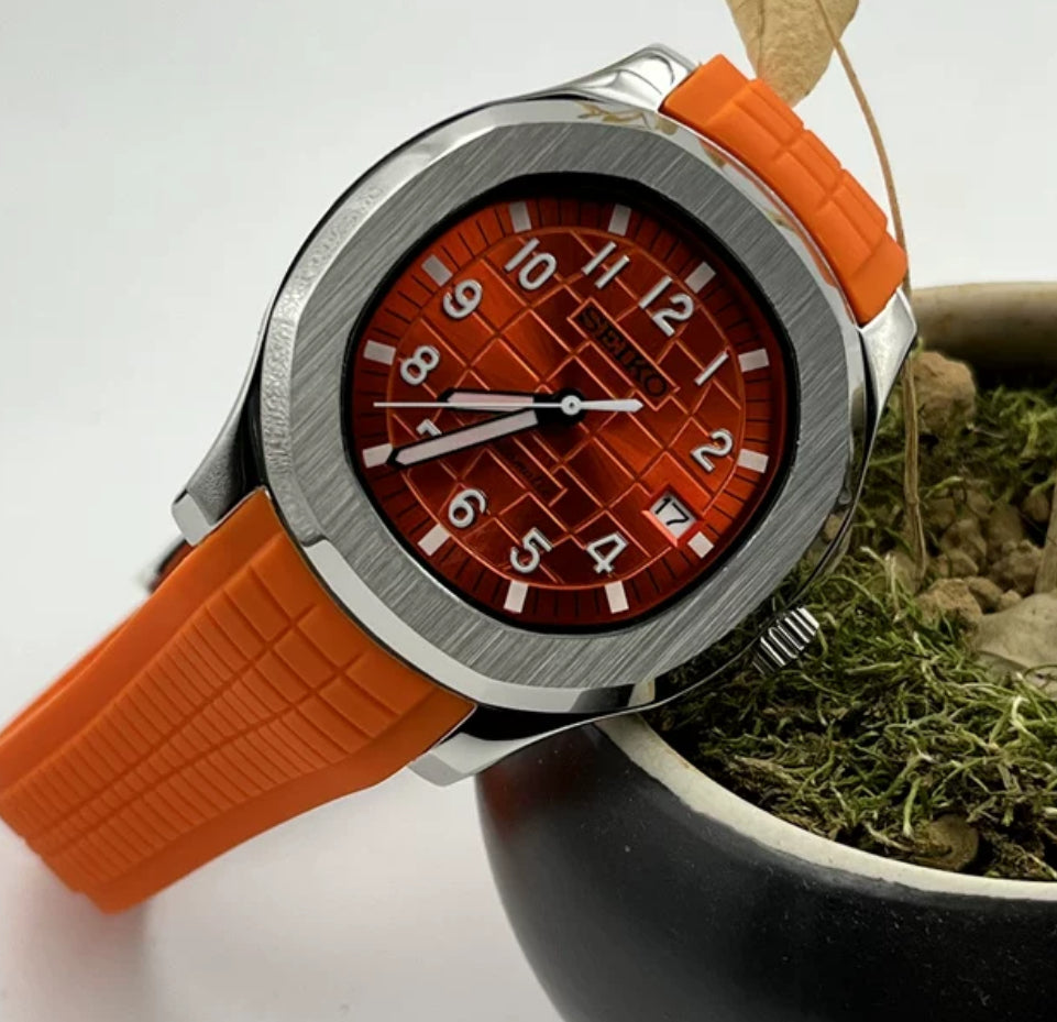 Orange seiko mod aquanaut automatic watch 41mm