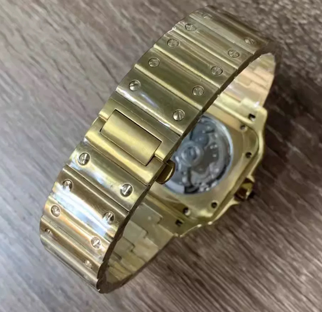 Seiko mod santos gold black dial automatic watch
