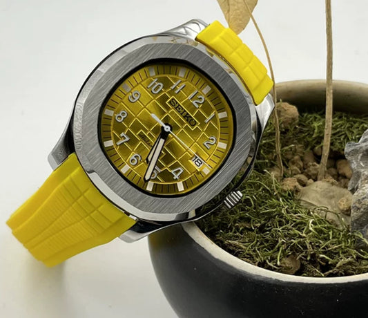 Yellow seiko mod aquanaut automatic watch 41mm