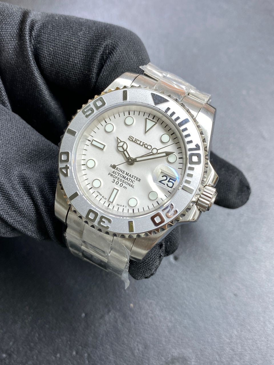 Seiko mod white yachtmaster mod automatic watch