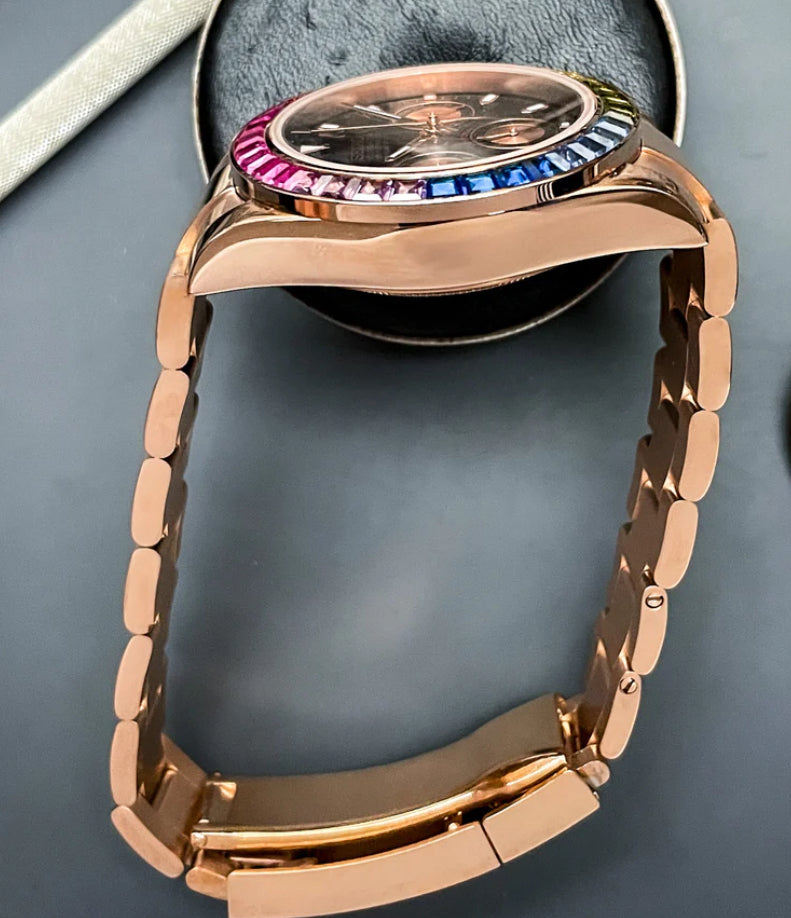 Seiko mod rosegold rainbow Daytona VK63 meca-quartz chronograph watch