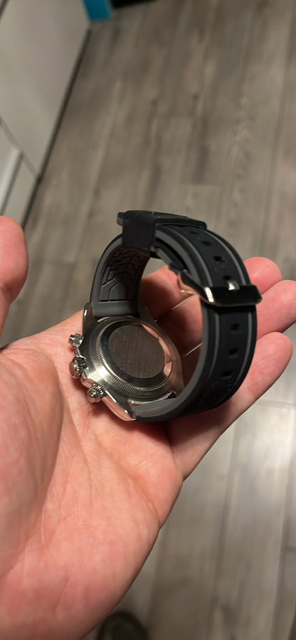 Seiko mod panda Daytona rubber meca quartz chronograph watch