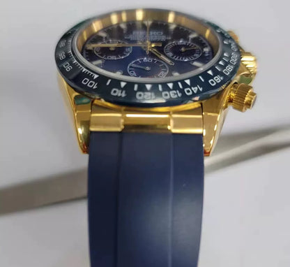 Seiko mod blue gold Daytona VK63 meca quartz chronograph watch