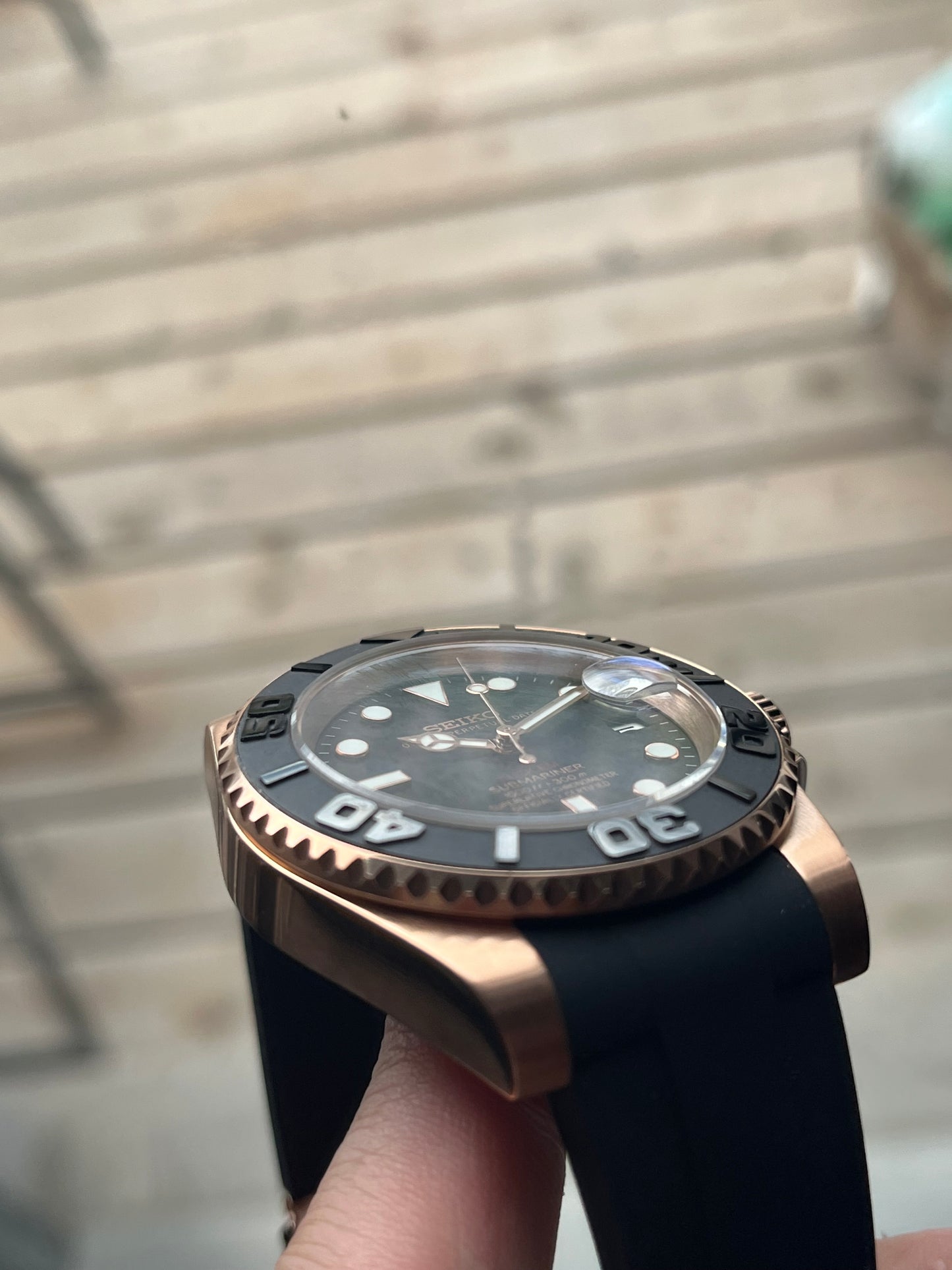 Seiko mod “fuck em” rosegold submariner automatic watch