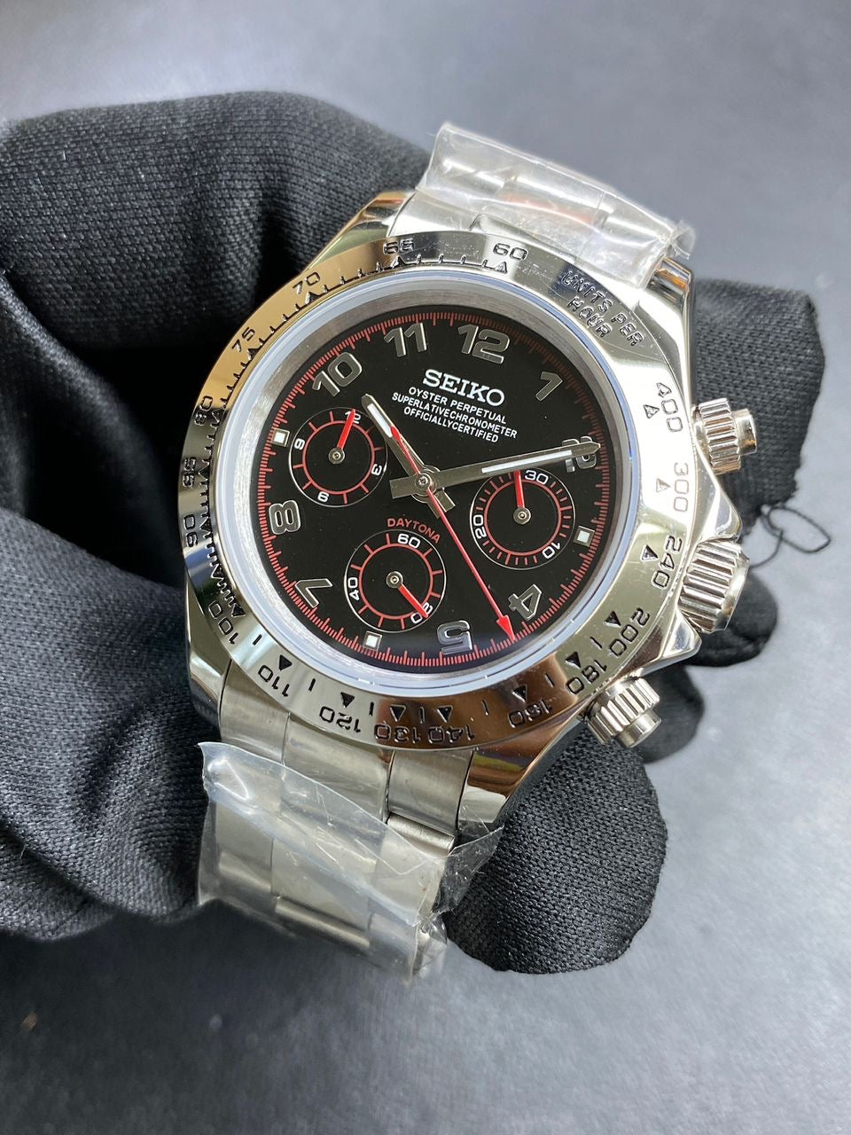 Seiko mod silver Daytona racing dial VK63 chronograph watch
