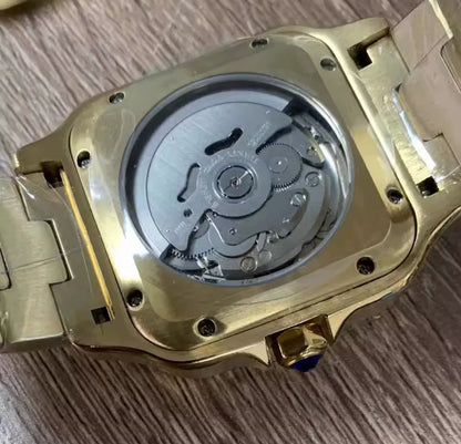 Seiko mod santos gold black dial automatic watch