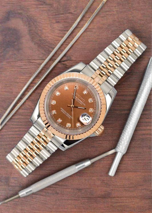 seiko mod rosegold chocolate gem datejust 39mm NH35 automatic watch