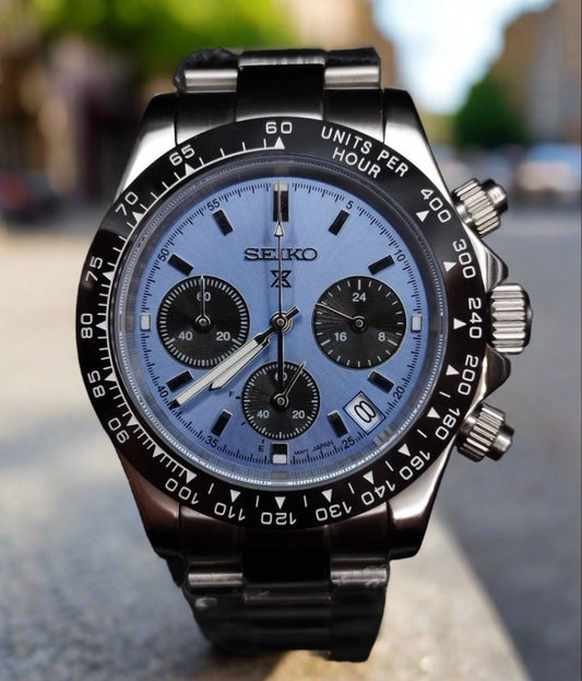 Seiko mod ice blue speedtimer mega quartz VK63 chronograph watch