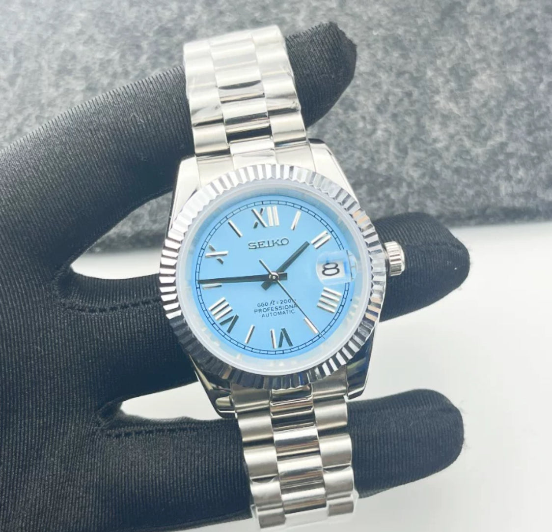 Seiko mod Roman numeral datejust automatic watch (presidential bracelet)