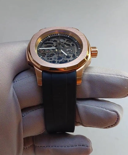 Seiko skeleton rosegold nautilus mod automatic watch