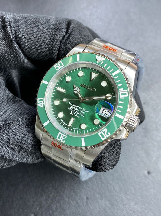 Seiko mod green sub hulk marinemaster automatic watch