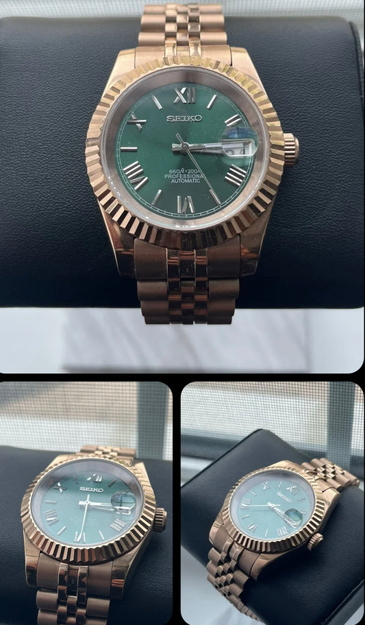 Custom build seiko rosegold green dial date just automatic watch -39mm