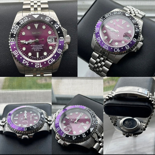 Custom build seiko joker mod purple marinemaster automatic watch