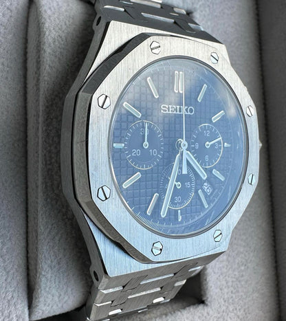 Custom build seiko mod - royal oak black chronograph VK63 meca quartz watch