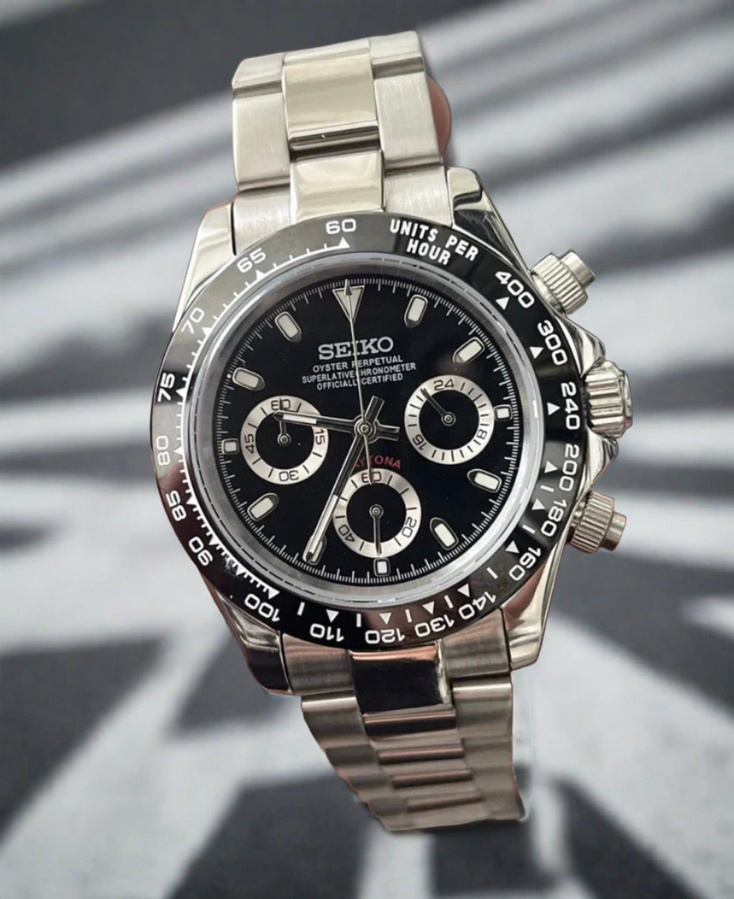 Custom Seiko Mod VK63 meca-quartz chronograph watch black Daytona ...