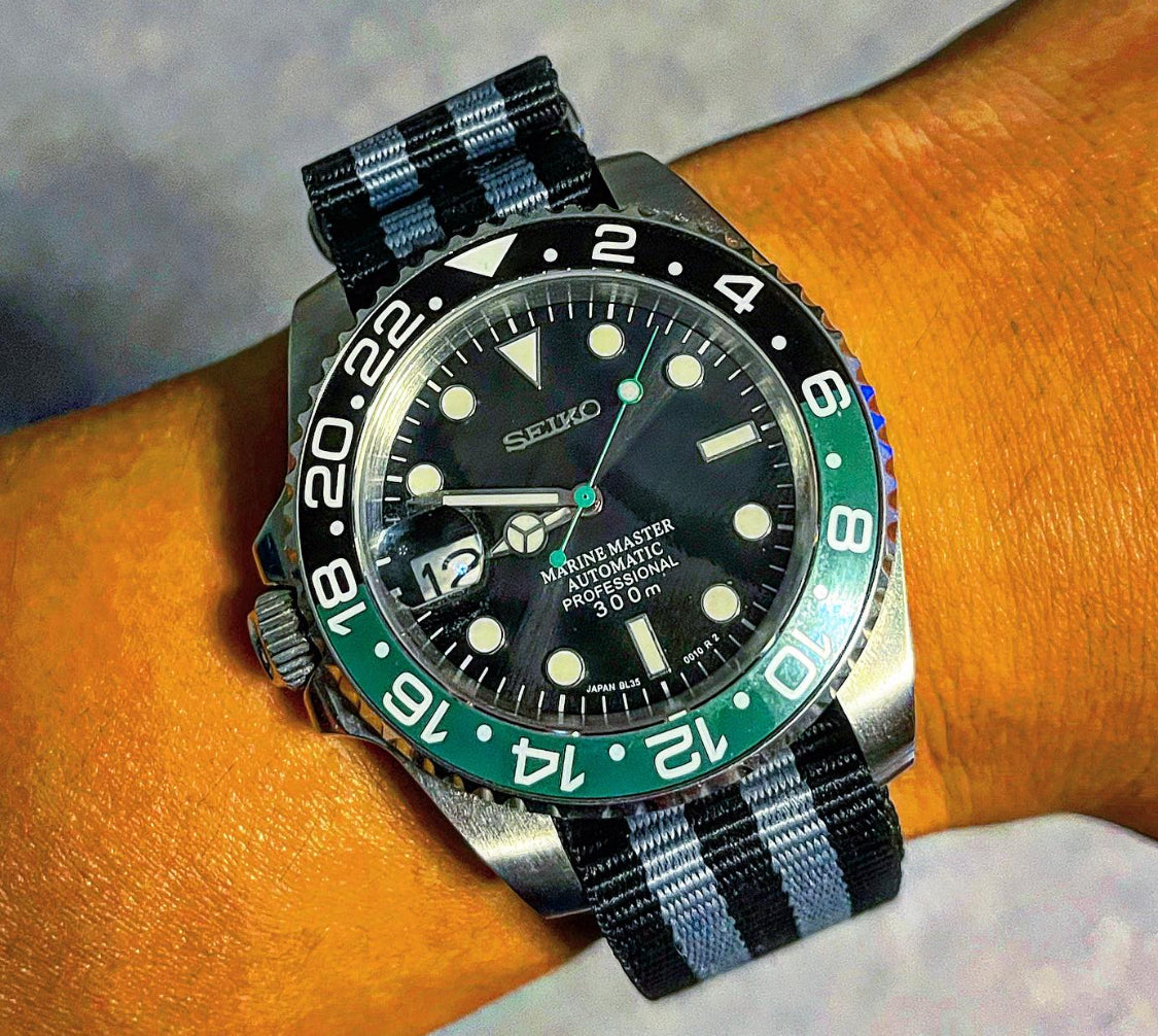 Custom build seiko mod - sprite right handed automatic watch with 007 nato strap