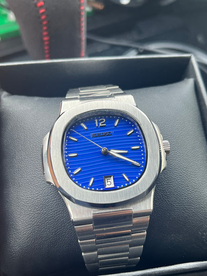 Custom build seiko mod- blue nautilus automatic watch