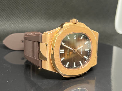 Custom build seiko mod- rosegold nautilus with chocolate dial automatic watch