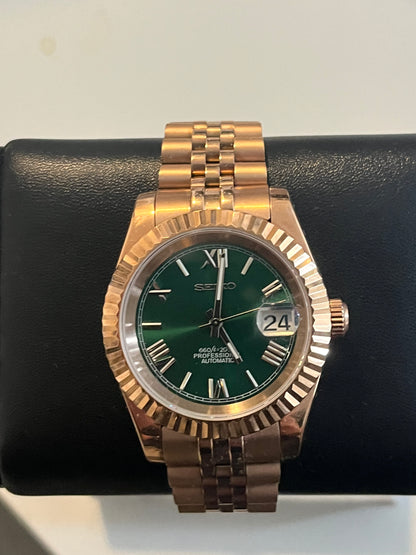 Custom build seiko rosegold green dial date just automatic watch -39mm