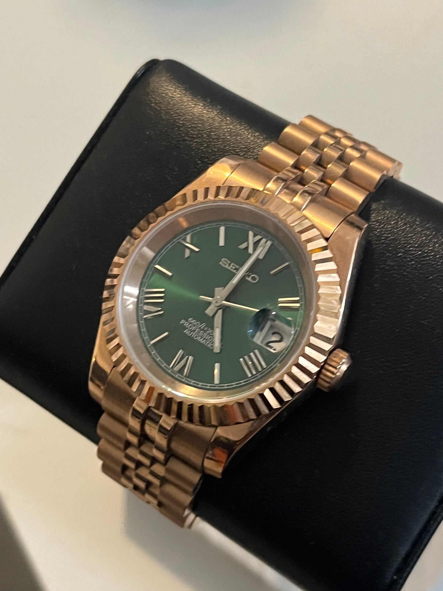 Custom build seiko rosegold green dial date just automatic watch -39mm