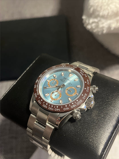 Custom build seiko mod - ice blue seitona VK63 meca quartz chronograph watch daytona