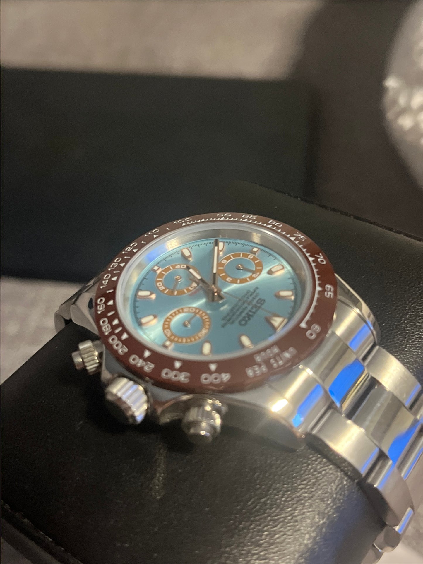 Custom build seiko mod - ice blue seitona VK63 meca quartz chronograph watch daytona