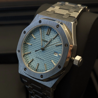 Custom build seiko mod -royal oak ice blue waffle dial automatic watch