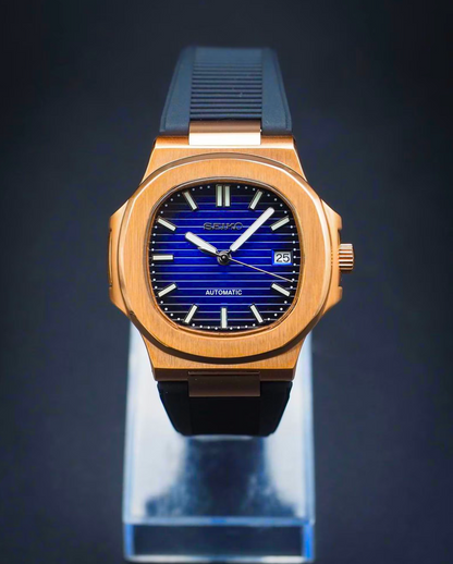 Custom build seiko mod- rosegold nautilus with blue dial automatic watch
