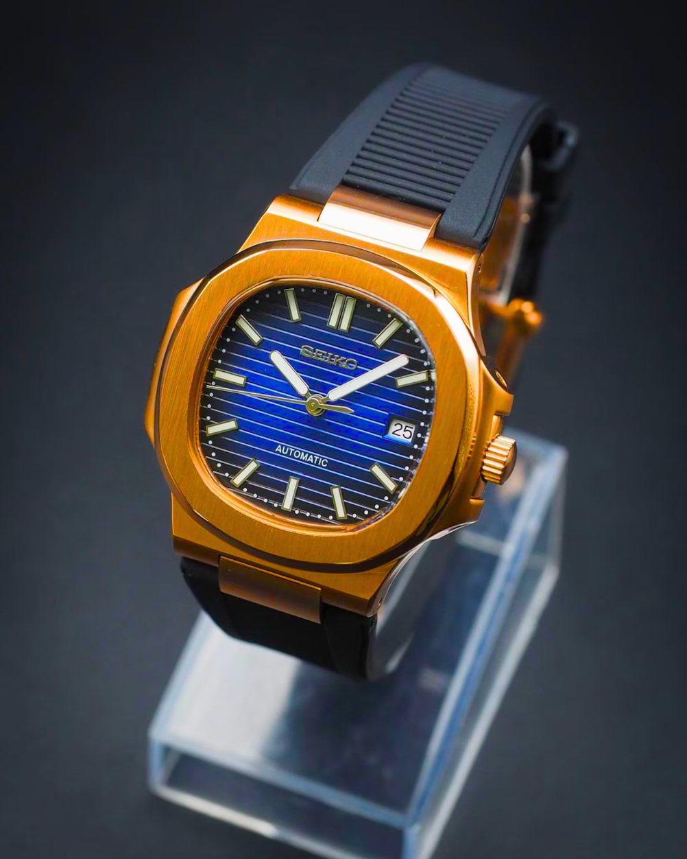 Custom build seiko mod- rosegold nautilus with blue dial automatic watch
