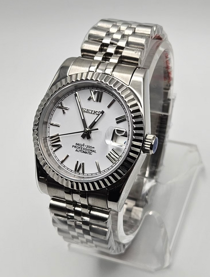 39mm Fluted DateJust Homage Build, White Roman Numerals Dial - Sapphire Crystal - NH35A