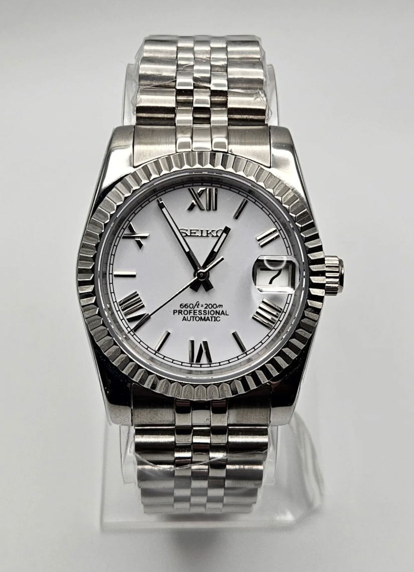 39mm Fluted DateJust Homage Build, White Roman Numerals Dial - Sapphire Crystal - NH35A