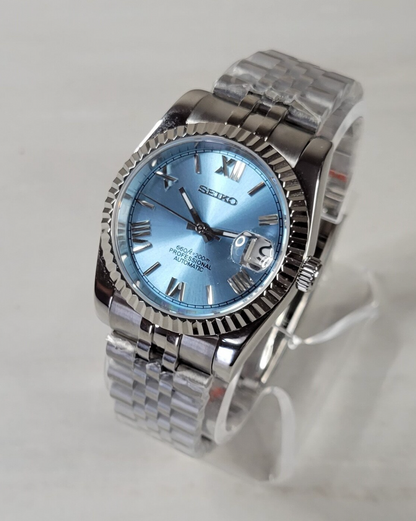 39mm Fluted Explorer Homage, Pale Blue Dial, Roman Numerals, Stainless Case, Sapphire Crystal - NH35A