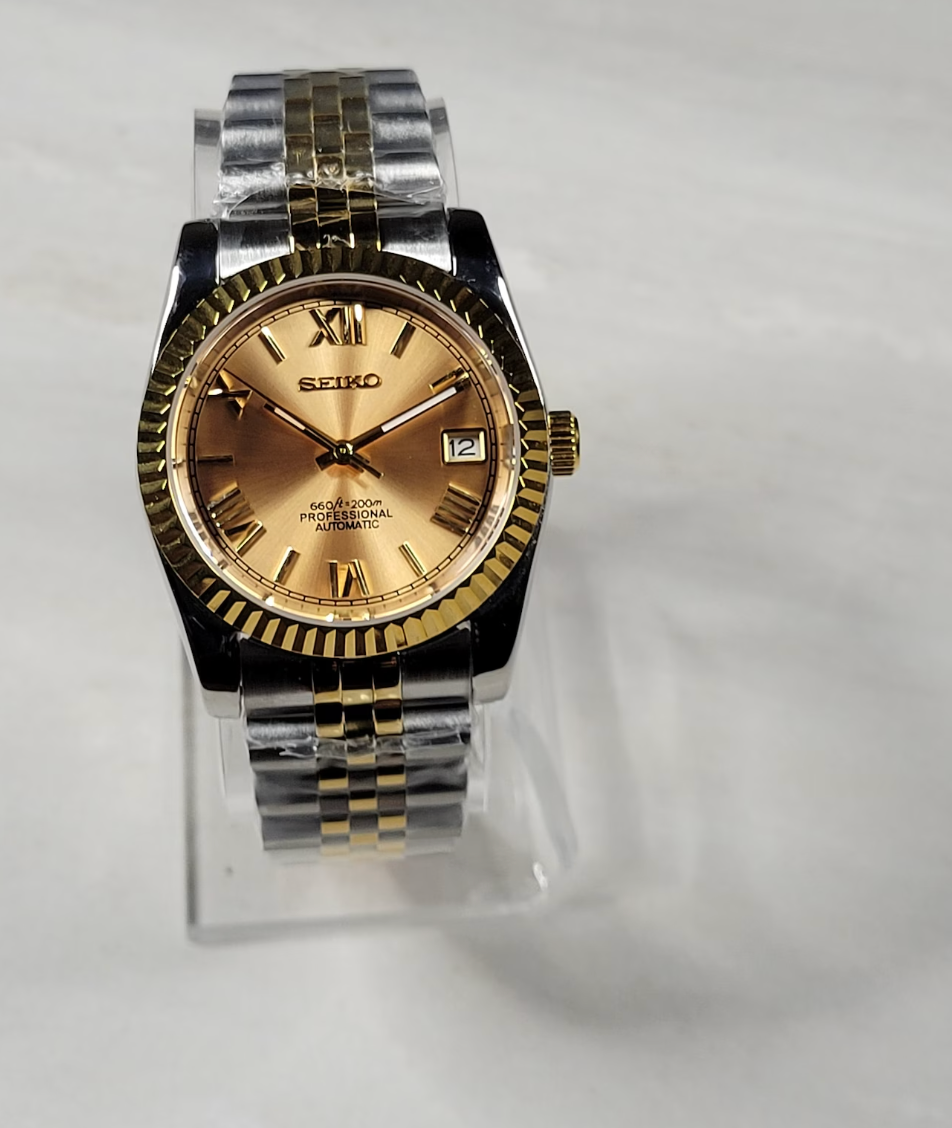 36mm Fluted Explorer Homage, Gold Roman Numerals Dial, Two Tone Case, Sapphire Crystal - NH35A