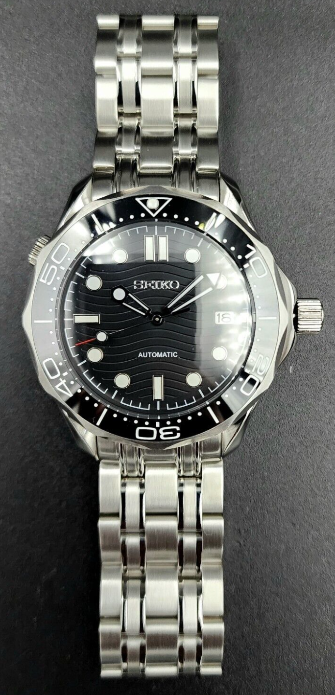 Custom Made Seiko Seamaster Mod Watch NH35 Automatic Stainless Steel Black Dial