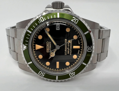 Custom Lime Green Scuba Master | Vintage Submariner Style Diver | Domed Acrylic Crystal | Green Milsub | with Seiko NH35 Automatic Movement