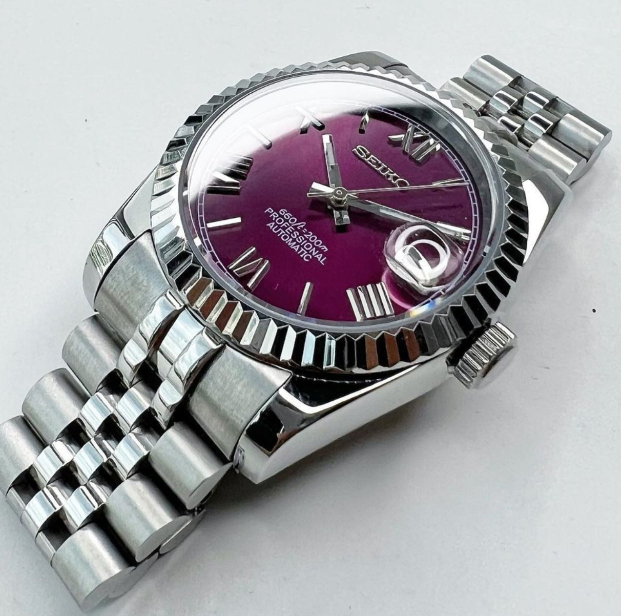 36mm Seiko Mod Datejust Purple automatic watch